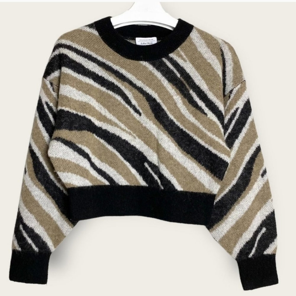 & Other Stories Cropped Zebra Print Wool/Alpaca Blend Sweater